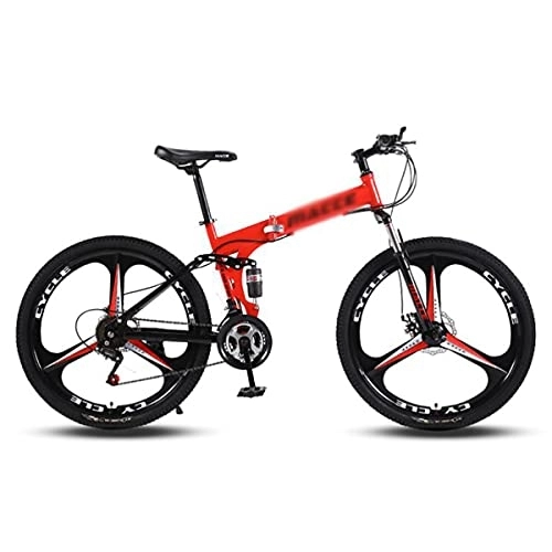 Folding Mountain Bike : Kays 26 In Wheel Dual Disc Brake Bike Folding 21 / 24 / 27 Speed Mountain Bikes Carbon Steel Frame With Lockable Suspension Fork For Men Woman Adult And Teens(Size:24 Speed, Color:Red)