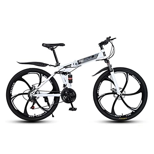 Folding Mountain Bike : Kays 26 Inch Folding Mountain Bike Carbon Steel Frame 21 / 24 / 27 Speeds With Dual Disc Brake For A Path, Trail & Mountains(Size:21 Speed, Color:White)