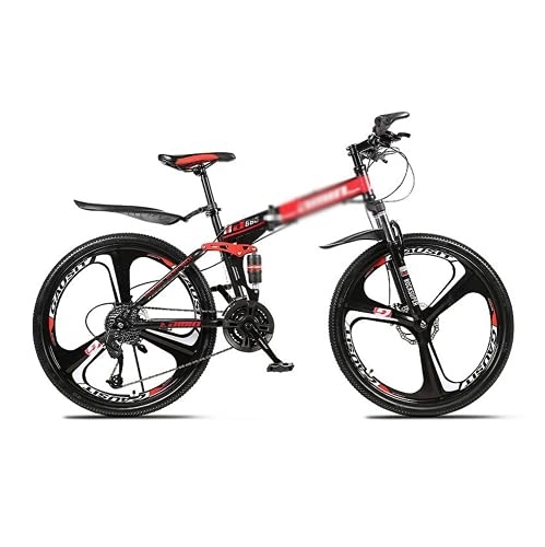 Folding Mountain Bike : Kays 26 Inches Wheel Dual Full Suspension Mens Mountain Bike Folding Carbon Steel Frame 21 / 24 / 27-Speed For Men Woman Adult And Teens(Size:24 Speed, Color:Red)