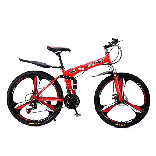Folding Mountain Bike : Kays Folded Mountain Bikes Carbon Steel Frame 26 Inches One Wheel 21 Speed Dual Disc Brake And Shock-absorbing Front Fork(Color:Red)