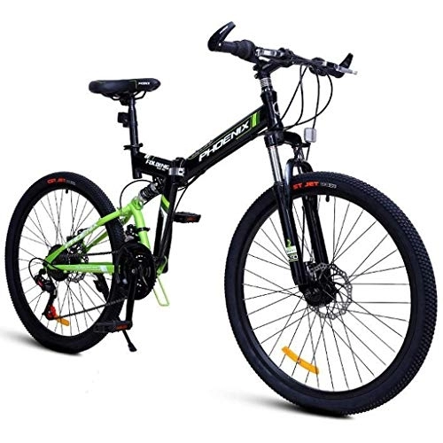 Folding Mountain Bike : Kays Mountain Bike, 24 / 26 Inch Foldable Mountain Bicycles 24 Speeds Lightweight Carbon Steel Frame Disc Brake Front Suspension (Color : Green, Size : 26'')