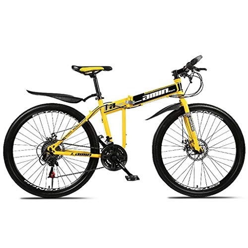 Folding Mountain Bike : Kays Mountain Bike, 26'' Inch Foldable Bicycles 21 / 24 / 27 Speeds Women / Men MTB Lightweight Carbon Steel Frame Front Suspension (Color : Yellow, Size : 21speed)
