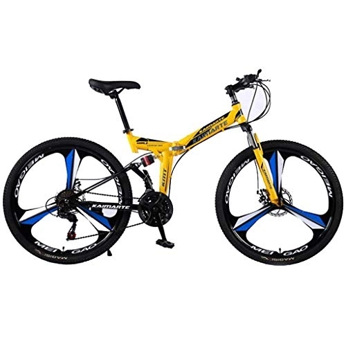 Folding Mountain Bike : Kays Mountain Bike, 26 Inch Women / Men MTB Foldable Bicycles Lightweight Carbon Steel Frame 21 / 24 / 27 Speeds Full Suspension (Color : Yellow, Size : 21speed)
