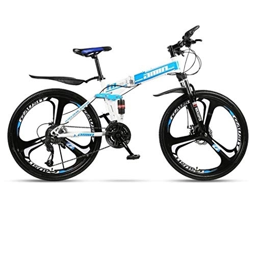 Folding Mountain Bike : Kays Mountain Bike, Carbon Steel Frame Foldable Hardtail Bicycles, Dual Suspension And Dual Disc Brake, 26 Inch Wheels (Color : Blue, Size : 21-speed)