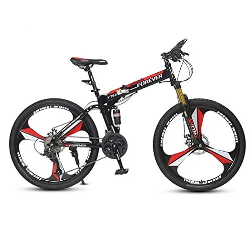 Folding Mountain Bike : Kays Mountain Bike, Carbon Steel Frame Folding Bicycles, Dual Suspension And Dual Disc Brake, 26 Inch Wheels (Color : Red, Size : 24-speed)