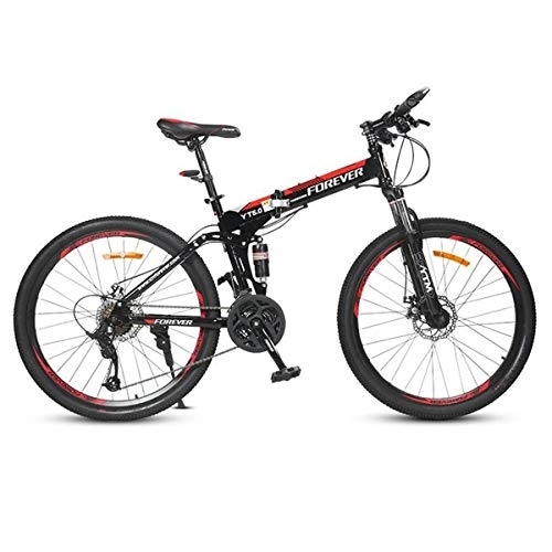Folding Mountain Bike : Kays Mountain Bike, Foldable Hardtail Bicycles, Full Suspension And Dual Disc Brake, 26 Inch Wheels, 24 Speed (Color : Red)
