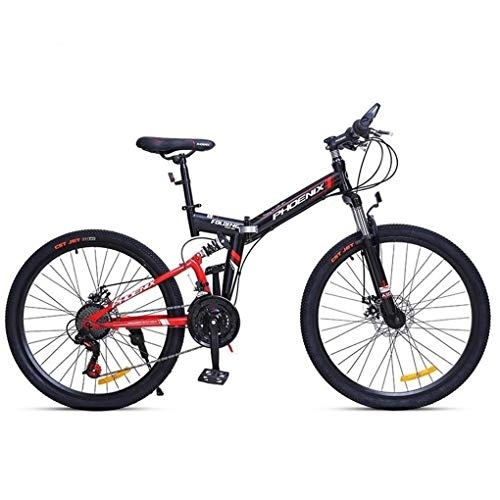 Folding Mountain Bike : Kays Mountain Bike, Foldable Unisex Mountain Bicycles, Carbon Steel Frame, Dual Suspension And Dual Disc Brake, 24 / 26inch Wheels (Color : Red, Size : 24inch)