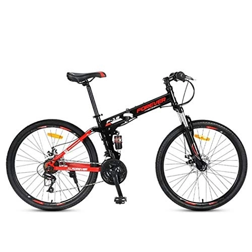 Folding Mountain Bike : Kays Mountain Bike, Unisex 26 Inch Folding Bicycles, Carbon Steel Frame, 24 Speed, Fulll Suspension And Dual Disc Brake (Color : Black)