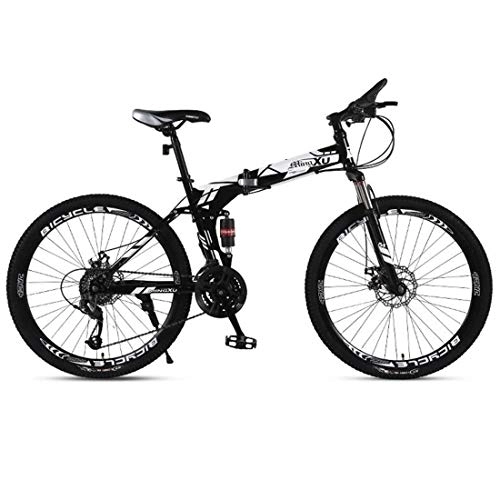 Folding Mountain Bike : Kays Mountain Bikes, 26 Inch Foldable Hardtail Mountain Bicycles, Carbon Steel Frame, Dual Disc Brake And Dual Suspension (Color : Black, Size : 21 Speed)