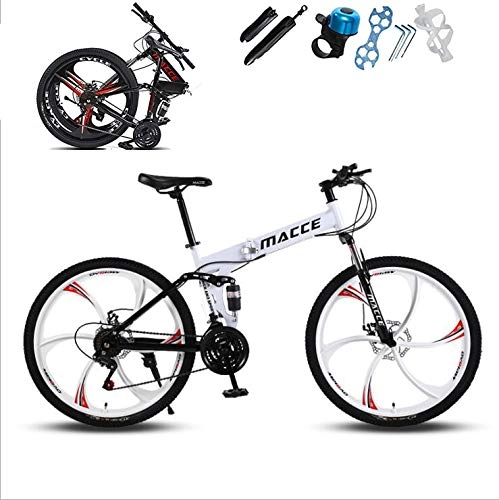 Folding Mountain Bike : KEMANDUO Adult mountain bike, 26 inch white six double cutter wheel disc brake, the damper double folding bicycles and mountain bikes for adults adjust the seat, 24 speed