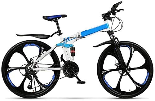 Folding Mountain Bike : KEMANDUO Mountain Bike, Double Shock Absorption / Folding / High Carbon Steel Variable Speed / 6 Mowing Wheel, 172 * 106Cm, Yellow / Blue / Red, 26 Inch, Blue