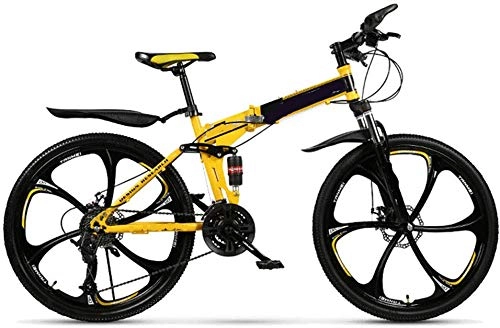 Folding Mountain Bike : KEMANDUO Mountain Bike, Double Shock Absorption / Folding / High Carbon Steel Variable Speed / 6 Mowing Wheel, 172 * 106Cm, Yellow / Blue / Red, 26 Inch, Yellow