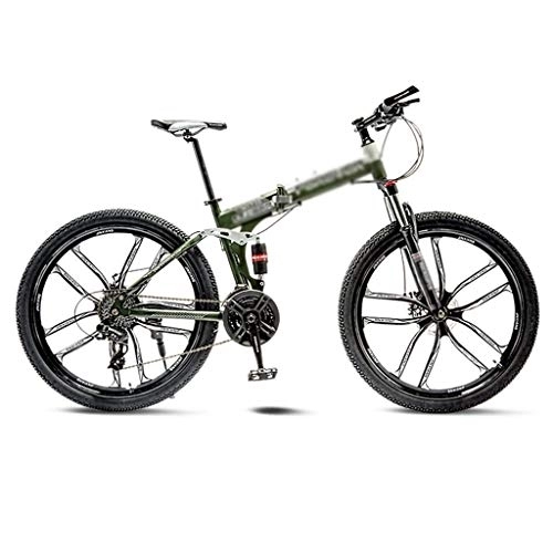 Folding Mountain Bike : Kerryshop Folding Bikes Green Mountain Bike Bicycle 10 Spoke Wheels Folding 24 / 26 Inch Dual Disc Brakes (21 / 24 / 27 / 30 Speed) foldable bicycle (Color : 30 speed, Size : 26inch)