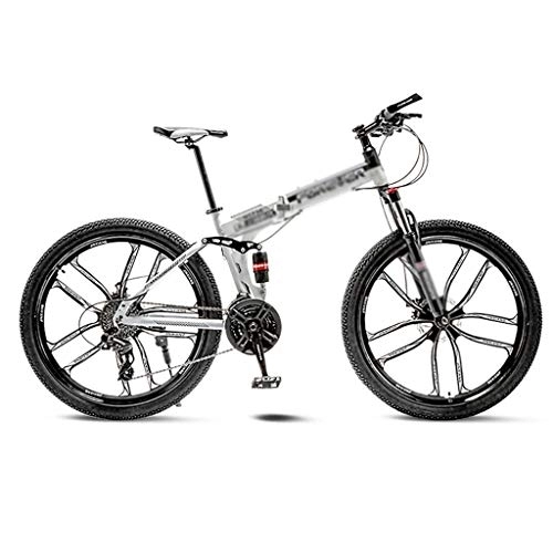 Folding Mountain Bike : Kerryshop Folding Bikes White Mountain Bike Bicycle 10 Spoke Wheels Folding 24 / 26 Inch Dual Disc Brakes (21 / 24 / 27 / 30 Speed) foldable bicycle (Color : 30 speed, Size : 26inch)