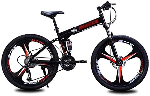 Folding Mountain Bike : Kids' Bikes Dual Suspension Mountain Bikes Mountain Bikes Folding 24 Inches Wheels City Road Bike Outdoor Folding Bicycle (Color : Red Size : 27 Speed)-21_Speed_Black