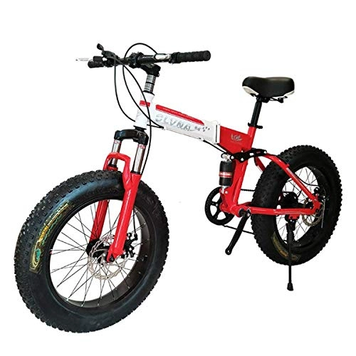 Folding Mountain Bike : KOSGK Folding Mountain Bike 26 Inch 21 / 24 / 27 Speed Gears with 4.0" Fat Tyres Snow Bicycles, Red, 24speed