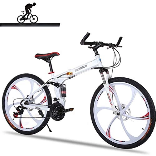 Folding Mountain Bike : KOSGK Full Suspension Mountain Bike Aluminum Frame 21-Speed 26-inch Bicycle, White