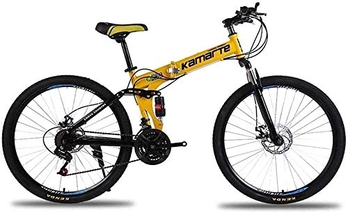 Folding Mountain Bike : KRXLL Mountain Bicycle Hard Tail Bike Speed Bicycle Full Suspension MTB Adult Student Variable Speed Folding Bike-Yellow_21 speed