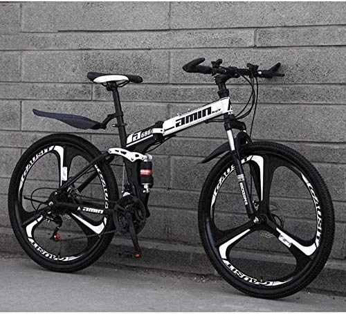 Folding Mountain Bike : KRXLL Mountain Bike Folding Bikes 26In 21-Speed Double Disc Brake Full Suspension Anti-Slip Lightweight Aluminum Frame Suspension Fork