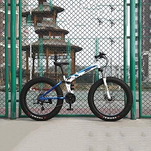 Folding Mountain Bike : KRXLL Mountain Bikes High-Carbon Steel Soft Tail Folding Bike Off-Road Bicycle Adjustable Seat Double Shock Absorption-White Blue