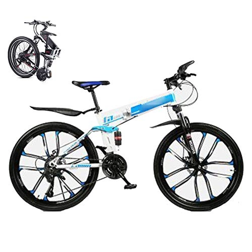 Folding Mountain Bike : KuaiKeSport Mountain Bicycle, MTB 30 Speed Folding Bike Dual Disc Brake for Adults Student, 26-Inch Folding Dual Suspension Folding Outroad Bicycle for Men Women, Fat Tire Damping Racing Bicycle, Blue