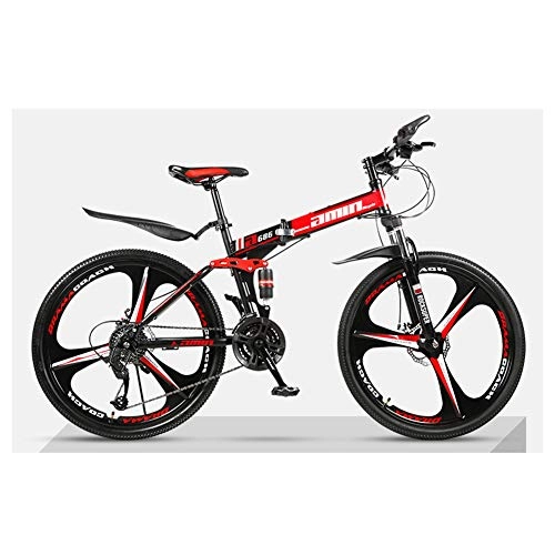 Folding Mountain Bike : KXDLR Folding Bike 27 Speed Mountain Bike 26 Inches 3-Spoke Wheels Dual Suspension Dual Disc Brake Folding Bicycle, Black
