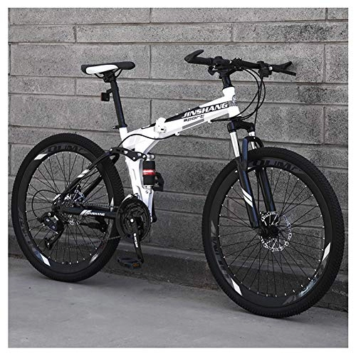 Folding Mountain Bike : KXDLR Mountain Bike 26 in Double Disc Brake Bicycle Folding Bike for Adult Teens, 17" Upgrade High-Carbon Steel Frame, Aluminum Alloy Wheels, White, 21 Speeds