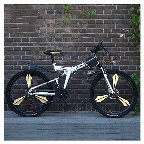 Folding Mountain Bike : KXDLR Mountain Bike with Dual Suspension High Carbon Steel 26-Inch 21-Speed Can Be Used for City And Trekking, Silver