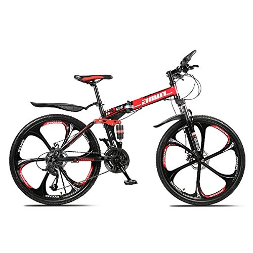 Folding Mountain Bike : KYH Folding Mountain Bike 26 / 24 Inch Variable Speed Men And Women Off-road Racing Double Shock-absorbing Bicycle (Top matching spoke wheel) black and red-21 speed