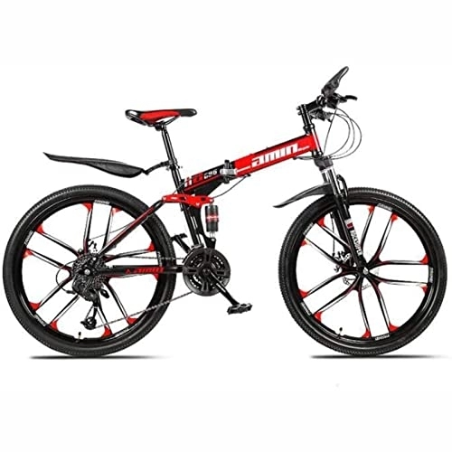 Folding Mountain Bike : LapooH Folding Mountain Bike, 26Inch 24-Speed Double Disc Brake Full Suspension Anti-Slip Bikes, Lightweight Frame, Suspension Fork, D, 30 speed