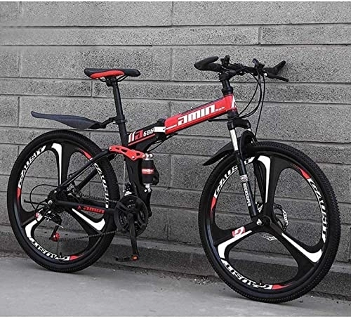 Folding Mountain Bike : LapooH Folding Mountain Bike, 26Inch 24-Speed Double Disc Brake Full Suspension Anti-Slip Bikes, Lightweight Frame, Suspension Fork, G, 27 speed