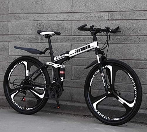 Folding Mountain Bike : LapooH Folding Mountain Bike, 26Inch 24-Speed Double Disc Brake Full Suspension Anti-Slip Bikes, Lightweight Frame, Suspension Fork, O, 30 speed