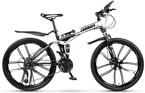 Folding Mountain Bike : LAZNG Mountain Bike 21 Speed Folding Bike 26 Inches 10-Spoke Wheels Suspension Bicycle for Sports Outdoor Cycling Travel Work Out and Commuting (Color : White)