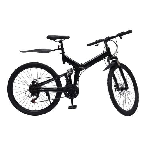 Folding Mountain Bike : LGODDYS 26 Inch Folding Mountain Bike 21 Speed Load 150 Kg Adult Outdoor Bicycle Foldable Full Suspension Disc Brake Bike