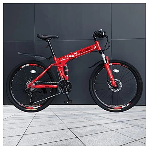 Folding Mountain Bike : LHQ-HQ 26" Wheel 24 Speed Folding Mountain Bike High-Carbon Steel Frame Dual-Suspension Dual Disc Brake Adult Bike for Height 5.2-6.2Ft, F