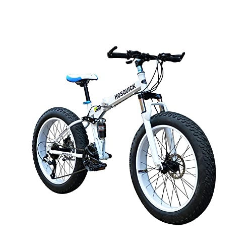 Folding Mountain Bike : LHQ-HQ Folding Mountain Adults Bike, 21 Speed Teenagers MTB Bicycle Dual-Suspension 20" 4.0 Fat Tire Bike Dual Disc Brake, C