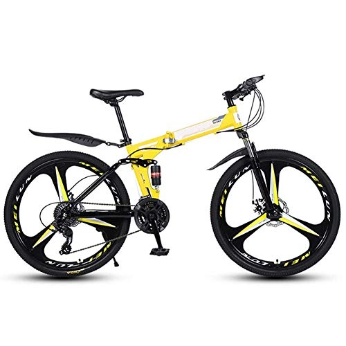 Folding Mountain Bike : LHQ-HQ Outdoor sports 26Inch Mountain Bikes Bicycles 27 Speeds High Carbon Steel Folding Frame Double Disc Brake Outdoor sports Mountain Bike (Color : Yellow)