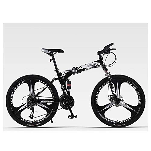 Folding Mountain Bike : LHQ-HQ Outdoor sports Folding Mountain Bike 24 Speed Bicycle Full Suspension MTB Foldable Frame 26" 3 Spoke Wheels Outdoor sports Mountain Bike (Color : Black)