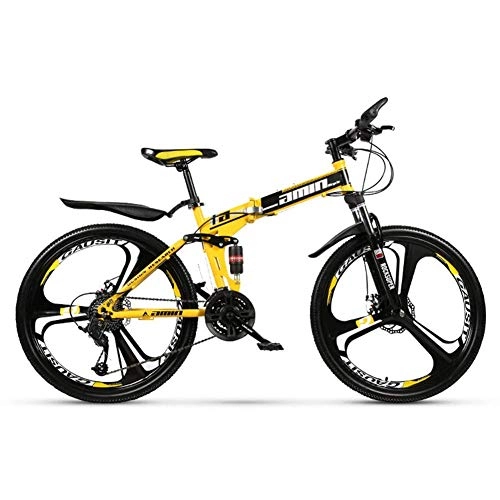 Folding Mountain Bike : LHQ-HQ Outdoor sports Folding Mountain Bike 27 Speed Dual Suspension Bicycle 26 Inch MTB Mens Dual Disc Brakes Outdoor sports Mountain Bike (Color : Yellow)