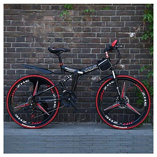 Folding Mountain Bike : LHQ-HQ Outdoor sports Mountain Bike with Dual Suspension High Carbon Steel Folding Frame 26Inch 27Speed Transmission Can Be Used for Treck And Trekking Outdoor sports Mountain Bike (Color : Black)