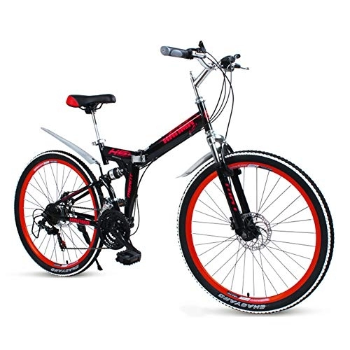 Folding Mountain Bike : LHR Folding Mountain Bike, 26 in Off-road Variable Speed Bicycle Double Shock Absorption and Trekking Ultra-light and Portable Suitable for Young Adult Student, 3Red
