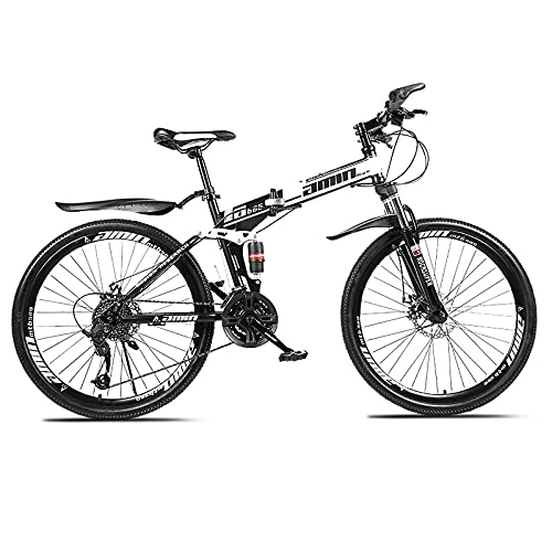 Folding Mountain Bike : LICHUXIN 24-Inch Mountain Bike, Outdoor Foldable Variable Speed Men's Off-Road Bike, Dual Disc Brakes And Carbon Steel Frame, 21 / 24 / 27 / 30 Speed, White, 30 speed