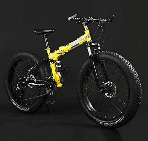 Folding Mountain Bike : Lightweight， Folding Mountain Bike Bicycle, Fat Tire Dual-Suspension MBT Bikes, High-Carbon Steel Frame, Double Disc Brake, Aluminum Pedals And Stems, B, 24 inch 27 speed Inventory clearance