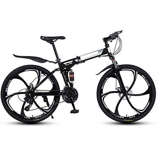 Folding Mountain Bike : LIPENLI Outdoor sports Folding Mountain Bike 24 Speed Full Suspension Bicycle 26 Inch Bike Mens Disc Brakes with Foldable High Carbon Steel Frame (Color : Black)