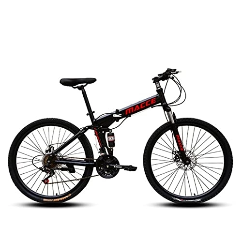 Folding Mountain Bike : LIUXR 26 inch Folding Mountain Bike, 21 / 24 / 27 Speed Full Suspension MTB Bicycle for Adult, Double Disc Brake Outroad Mountain Bicycle for Man / Woman / Teenager, Black_27 Speed