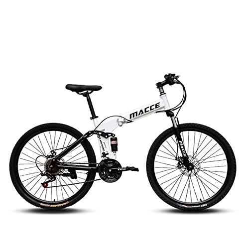 Folding Mountain Bike : LIUXR 26 inch Folding Mountain Bike, 21 / 24 / 27 Speed Full Suspension MTB Bicycle for Adult, Double Disc Brake Outroad Mountain Bicycle for Man / Woman / Teenager, White_24 Speed