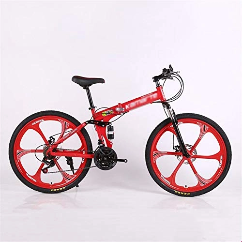 Folding Mountain Bike : LLAN Folding Mountain Bike, 24 / 26 Inch, 21 Speed, Variable Speed, Off-Road, Double Damping, Double Disc, Brakes, Men's Bicycle, Outdoor Riding, Adult (Color : Red, Size : 26 inch)