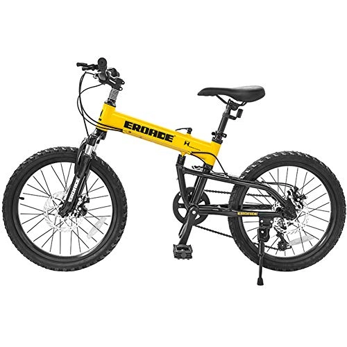 Folding Mountain Bike : LNX Mountain Bike - for Teens Student Bicycles - Variable Speed Folding Sports Outdoor Cycling (20inch) Yellow Black Adjustable height
