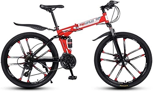 Folding Mountain Bike : LPKK Mountain Bike Wheels Dual Suspension 26 Inches 3 / 6 / 10 / 30 / 40-Spoke Folding Bike 21 / 24 / 27 Speed Steel Frame 0814 (Color : 10knives, Size : 21speed)