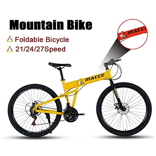 Folding Mountain Bike : LYRWISHJD Adult Hardtail Mountain Bike, 26 Inch Wheels, Mountain Trail Bike High Carbon Steel Folding Outroad Bicycles, Bicycle Dual Disc Brakes Mountain Bicycle (Color : Yellow, Size : 27Speed)